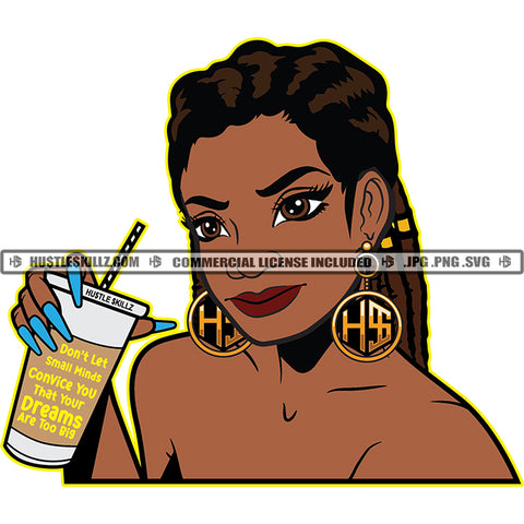 Beautiful African American Woman Hand Holding Coffee Mug Smile Face Design Element White Background Cute Beautiful Face Vector SVG JPG PNG Vector Clipart Cricut Cutting Files