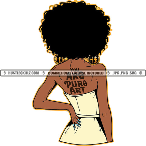 You Are Pure Art Color Quote African American Woman Back Side Design Element Afro Hair Style Long Nail White Background SVG JPG PNG Vector Clipart Cricut Cutting Files