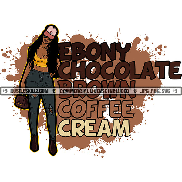 Ebony Chocolate Brown Coffee Cream Black Woman Baseball Cap Jeans Purse Splash Hustle Skillz JPG PNG  Clipart Cricut Silhouette Cut Cutting
