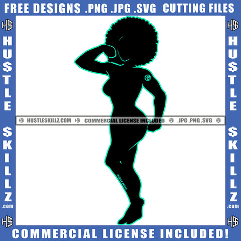 African American Woman Standing Silhouette Black Color Design Element Hustler Hustling SVG JPG PNG Vector Clipart Cricut Cutting Files