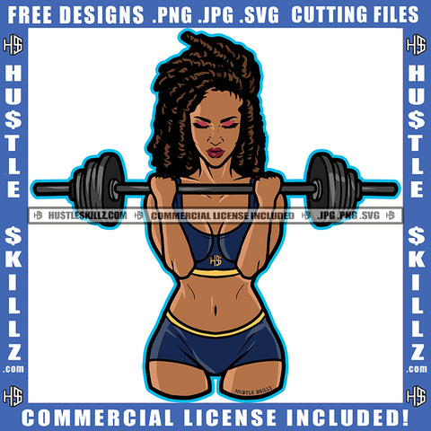 African American Woman Locs Dreads Hair Design Element Nubian Woman Holding Weight Hustler Hustling SVG JPG PNG Vector Clipart Cricut Cutting Files