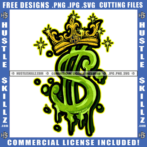 Dollar Sign Color Vector Design Element Crown On Dollar Sign Head Money Hustler Hustling SVG JPG PNG Vector Clipart Cricut Cutting Files