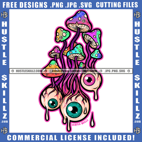 Cartoon Mushroom Eyes Color Design Element Devil Evil Monster Eyes Design Element Hustler Hustling SVG JPG PNG Vector Clipart Cricut Cutting Files