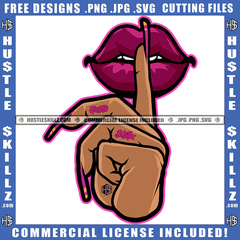 African American Woman Face Lips Color Design Element Shut Hand Sign Design Element Hustler Hustling SVG JPG PNG Vector Clipart Cricut Cutting Files