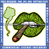 Green Sexy Female Marijuana Leaves Tattoo Lips Smoking Blunt Vector Cannabis High Life 420 Blunt Smoking Smoke Pot Stoned SVG JPG PNG Vector Clipart Cricut Cutting Files