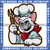 Cartoon Chef Cat Smile Face Design Element Cat Holding Spoon Cook Cat Hustler Hustling SVG JPG PNG Vector Clipart Cricut Cutting Files