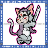 Cartoon Chef Cat Holding Knife Design Element Lovely Face Cat Hustler Hustling SVG JPG PNG Vector Clipart Cricut Cutting Files