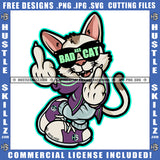 Bad Ass Cat Middle Finger Hand Sign Design Element Cat Smile Face Wearing Sunglass Hustler Hustling SVG JPG PNG Vector Clipart Cricut Cutting Files