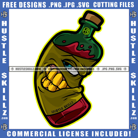 Cartoon Bottle Angry Face Design Element Bottle Color Vector Gold Teeth Hustler Hustling SVG JPG PNG Vector Clipart Cricut Cutting Files
