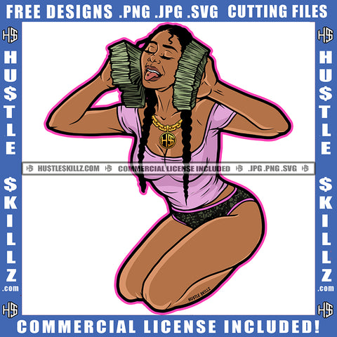 African American Woman Setting Design Element Nubian Woman Holding Money Bundle Hustler Hustling SVG JPG PNG Vector Clipart Cricut Cutting Files