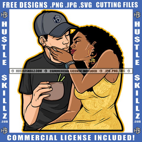 African American Couple Sitting Design Element Melanin Couple Kiss Each Other Hustler Hustling SVG JPG PNG Vector Clipart Cricut Cutting Files