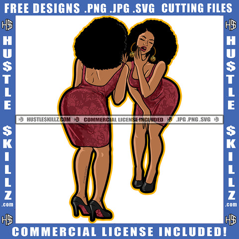 African American Woman Standing On Mirror Design Element Melanin Curly Hair Hustler Hustling SVG JPG PNG Vector Clipart Cricut Cutting Files