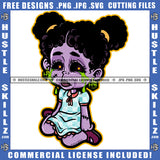 Cartoon Zombie Doll Girl Scarface Design Element Zombie Doll Sitting On Floor Hustler Hustling SVG JPG PNG Vector Clipart Cricut Cutting Files