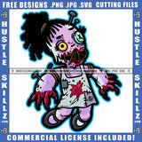 African American Zombie Scarface Doll Girl Design Element Zombie Doll Hand Dripping Design Element Locs Dreads Hair Doll Hustler Hustling SVG JPG PNG Vector Clipart Cricut Cutting Files