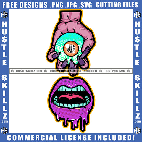 African American Woman Lips Color Dripping Design Element Hand Holding Eyes Cartoon Hustler Hustling SVG JPG PNG Vector Clipart Cricut Cutting Files