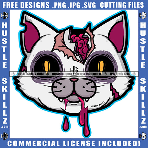 Cartoon Scarface Cat Head Break Zombie Face Design Element Melanin Cat Smile Face Blood Dripping Hustler Hustling SVG JPG PNG Vector Clipart Cricut Cutting Files