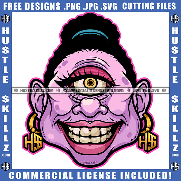 Scary Horror Characters Halloween Costume Cartoon One Eyes Design Element Curly Hair Horror Cartoon Smile Face Hustler Hustling SVG JPG PNG Vector Clipart Cricut Cutting Files
