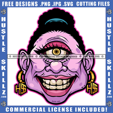 Scary Horror Characters Halloween Costume Cartoon One Eyes Design Element Curly Hair Horror Cartoon Smile Face Hustler Hustling SVG JPG PNG Vector Clipart Cricut Cutting Files