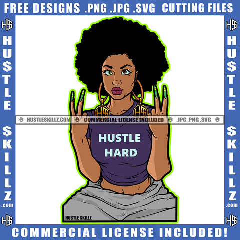 African American Woman Peace Hand Sign Design Element Nubian Woman Sitting Curly Hair Hustler Hustling SVG JPG PNG Vector Clipart Cricut Cutting Files