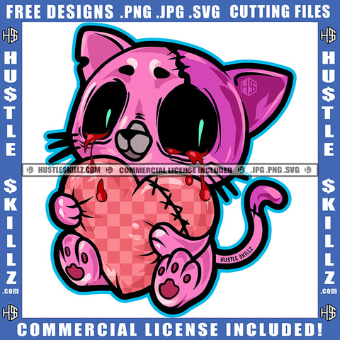 Cute Cartoon Scarface Cat Holding Break Heart Design Element Depression Cute Cat Sad Face Hustler Hustling SVG JPG PNG Vector Clipart Cricut Cutting Files