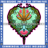 Decorative Heart Shape Marijuana Leaves Vector Design Colorful Cannabis Leaves Red Heart Pot Stoned Smoking Weed Design Element SVG JPG PNG Vector Clipart Cricut Cutting Files