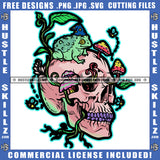 Skull Skeleton Head Design Element Mushroom On Skull Head Horror Danger Hustler Hustling SVG JPG PNG Vector Clipart Cricut Cutting Files