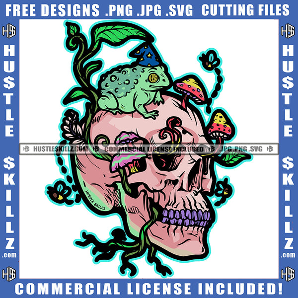 Skull Skeleton Head Design Element Mushroom On Skull Head Horror Danger Hustler Hustling SVG JPG PNG Vector Clipart Cricut Cutting Files