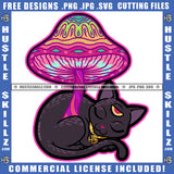 Cartoon Horror Cat Sleeping On Floor Design Element Cat Side Mushroom Hustler Hustling SVG JPG PNG Vector Clipart Cricut Cutting Files