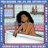 African American Sexy Woman Sleep On Bath Top Undress Design Element Melanin Woman Curly Hair Hustler Hustling SVG JPG PNG Vector Clipart Cricut Cutting Files