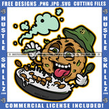 Funny Cookie Smoking Weed Eating Milk Chocolate Color Vector Marijuana Leaves Cookie Wearing Hat Green Eyes White Teeth Design Element Cannabis High Life 420 Blunt Smoking SVG JPG PNG Vector Clipart Cricut Cutting Files