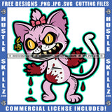 Cartoon Horror Zombie Cat Design Element Zombie Dangerous Cat Blood Dripping On Floor Hustler Hustling SVG JPG PNG Vector Clipart Cricut Cutting Files