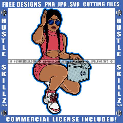 African American Sexy Woman Sitting Design Element Melanin Woman Holding Make Up Box Hustler Hustling SVG JPG PNG Vector Clipart Cricut Cutting Files