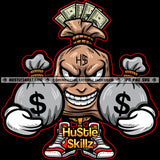 Gangster The Cash Of Money Bag Holding Double Money Bag Smile Face Vector Money Bag Standing Design Element Hustler Hustling Dollar Cash Bill SVG JPG PNG Vector Clipart Cricut Cutting Files