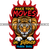 Make Your Moves Is Silence Color Quote Royal Bangel Tiger Head Design Element Fire And White Mix Background Design Element SVG JPG PNG Vector Clipart Cricut Cutting Files