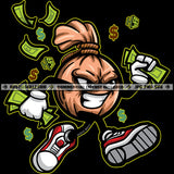 Money Bag Running Holding Cash Sign Hustling Hustler Angry Face Money Bag Vector Design Element SVG JPG PNG Vector Clipart Cricut Cutting Files