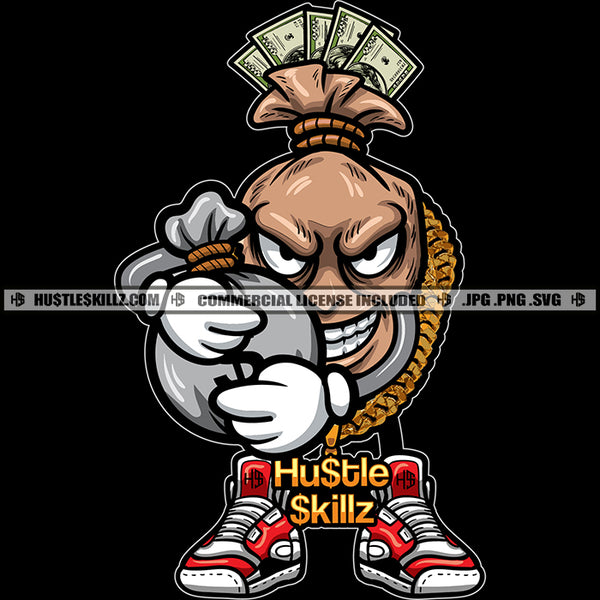 Gangster The Cash Of Money Bag Character Holding Money Bag Vector Money Bag Standing Design Element Hustler Hustling SVG JPG PNG Vector Clipart Cricut Cutting Files