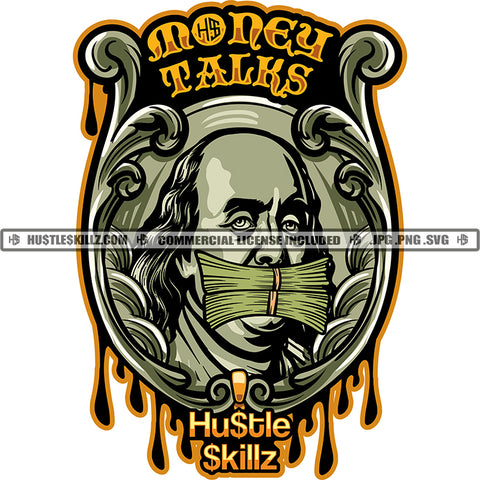 Money Talks Color Quote Bald Head Man Logo Design Element Color Dripping Vector White Background Color Logo SVG JPG PNG Vector Clipart Cricut Cutting Files