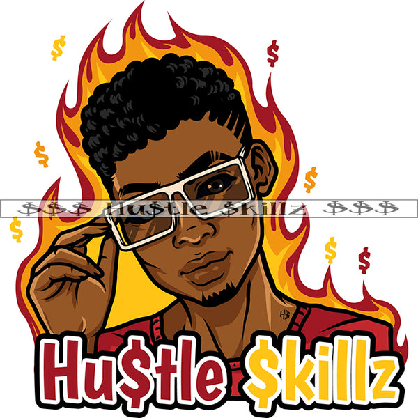 African American Black Man Wearing Sunglass Fire Design Element Afro Short hair Style White Background SVG JPG PNG Vector Clipart Cricut Cutting Files