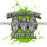 Hear See Speak No Evil Quote Color Vector Angel Baby Design Element Baby Angel With Wings Hustler Hustling SVG JPG PNG Vector Clipart Cricut Cutting Files