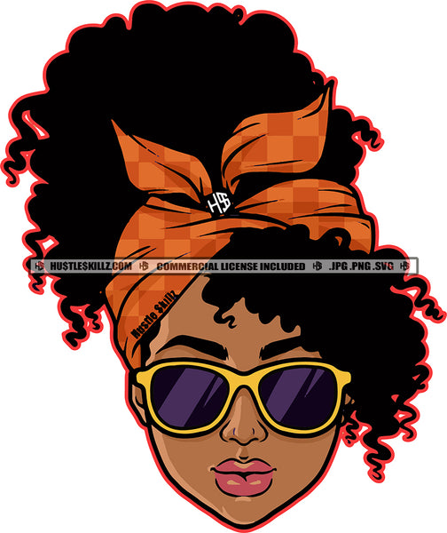 African American Woman Head Design Element Wearing Sunglasses Afro Hair Style Color Line Art Work Black Beauty SVG JPG PNG Vector Clipart Cricut Cutting Files