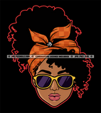 African American Woman Head Design Element Wearing Sunglasses Afro Hair Style Color Line Art Work Black Beauty SVG JPG PNG Vector Clipart Cricut Cutting Files
