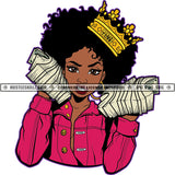 African American Woman Hand Holding Money Bundle Afro Hair Style Design Element Crown On Head Black Queen Vector SVG JPG PNG Vector Clipart Cricut Cutting Files