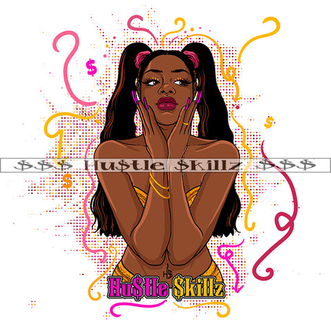 African American Sexy Woman Holding Face Design Element Symbol Art Work White Background OMG Pose Long Hair Style SVG JPG PNG Vector Clipart Cricut Cutting Files