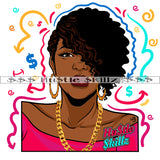 African Short Hair Style Woman Face Design Element One Eye Open Vector White Background Symbol Art Work Wearing Golden Chain And Ear Ring SVG JPG PNG Vector Clipart Cricut Cutting Files
