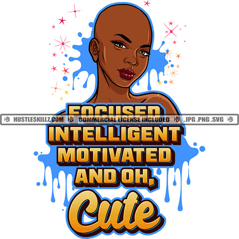 Focused Intelligent Motivated Cute Bald Black Woman Head Shot Only Dripping Hustle Skillz JPG PNG  Clipart Cricut Silhouette Cut Cutting