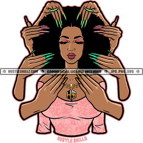 African American Woman Body Design Element Afro Hair Style Many Woman Hand Long Nail White Background Sexy Body Afro Woman SVG JPG PNG Vector Clipart Cricut Cutting Files