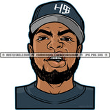 Black Man Gray Wearing Baseball Cap Shirt Bearded Snarling Mouth Gangster Ghetto Design Element White Background SVG JPG PNG Vector Clipart Cricut Cutting Files