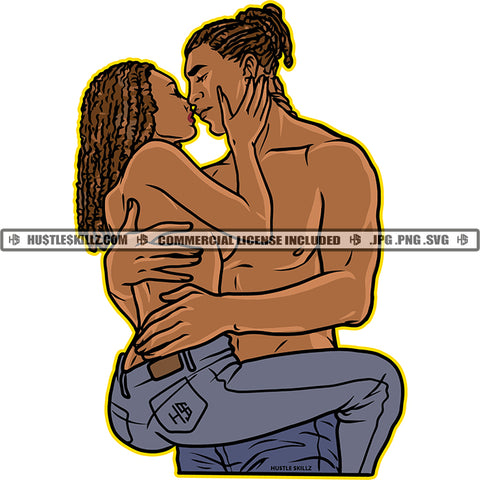 Beautiful Afro couple Having Kiss Position Design Element Locus Long Hair Style White Background Man Woman Undress SVG JPG PNG Vector Clipart Cricut Cutting Files