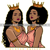 Two Queen Wearing Crown On Head Curly And Afro Hair Style Design Element White Background African American Woman Smile Face SVG JPG PNG Vector Clipart Cricut Cutting Files