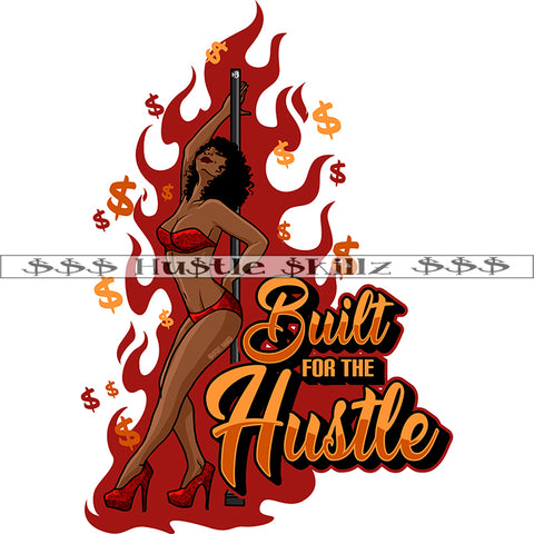 Built For The Hustle Quote Color Vector African American Sexy Woman Melanin Girl Wearing Bikini Black Girl Curly Hair Design Element Magic Ski Mask Gangster SVG JPG PNG Vector Clipart Cricut Cutting Files